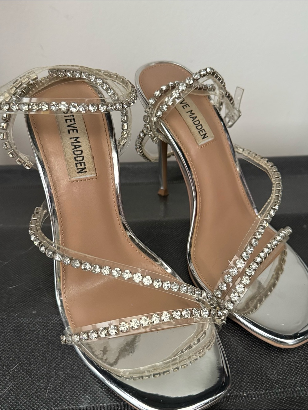 Steve Madden Silver Crystal Embellished Stiletto Sandals